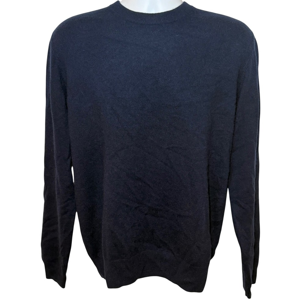 Vuori Mens Small 100% Cashmere Crewneck Sweater Navy Blue Long Sleeve V294